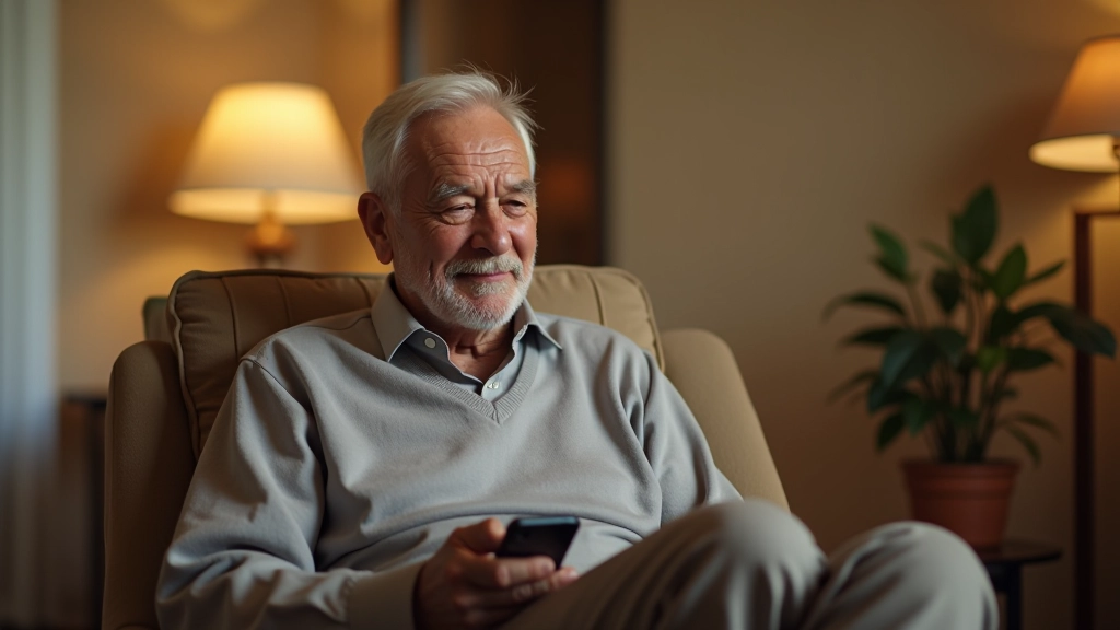 Homme senior utilisant un téléphone pour des services de téléassistance