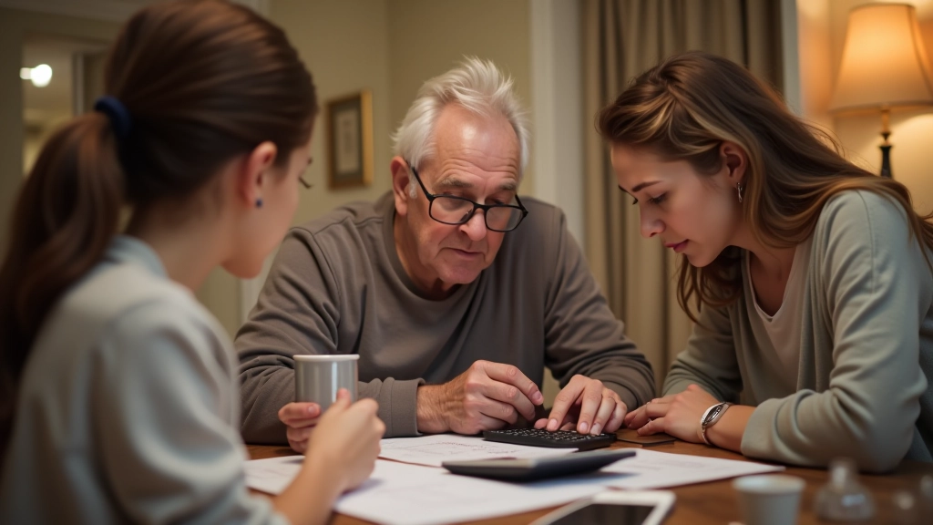 Trois enfants adultes autour d'une table avec un budget écrit à la main